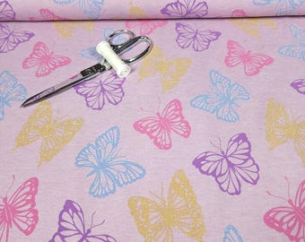 Glitter Butterfly Cotton Spandex Knit Fabric, European Sourced,  4-Way Stretch, Sold by 1/2 Yard