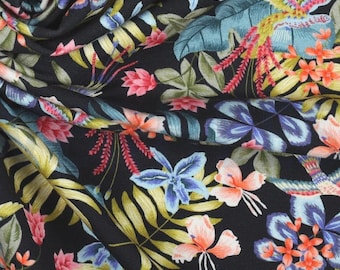 Sweat-shirt tropical en maille, d'origine européenne, en coton doux et élasthanne, vendu par demi-maille.