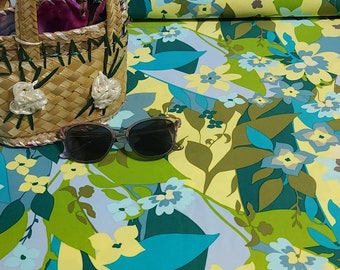 SWIM Fabric: Blue and Green Tropical Swimwear Nylon Spandex Fabric. 4-Way Stretch For Swimsuit and Activewear Sewing. 33 Inch piece only