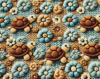 Cute Sea Turtle Jersey Knit Fabric, Fun 3-D Look, Cotton
