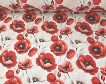 Red Poppy Cotton Spandex Knit Fabric, European Sourced, Sold by the 1/2 yard