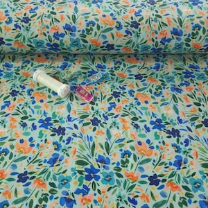 Wildflower Garden Jersey Knit Fabric, Fun and Colorful Cotton Spandex, European Sourced, Quality Fabric, 4-way Stretch. Sold by the 1/2 yard
