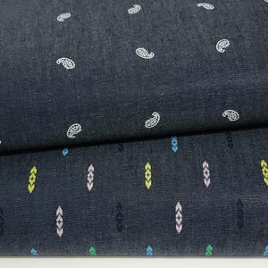 Chambray Print Fabric, Paisley print or Colorful Arrows. Lightweight 100% Cotton Woven Fabric. For Apparel and Home, Sold by the 1/2 yard.