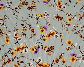 Meadow Whisper Rib Knit Fabric, Floral Stretch Knit, Sold by the 1/2 Yard