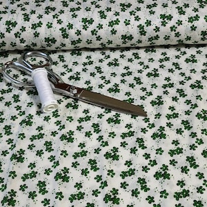 Rayon Challis Fabric, Fun Ditsy Green Floral Print Fabric on White. Light and Flowy Fabric. 100% Rayon Woven Fabric. Sold by the 1/2 yard