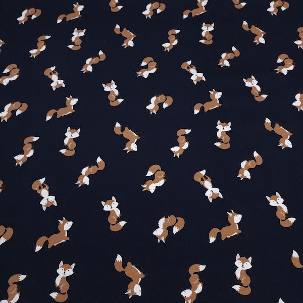 Fun Fox Knit Fabric - Cute Fox Print Cotton Knit Fabric - European Quality - 4 Way Stretch - Perfect for Apparel - Sold by the 1/2 Yard