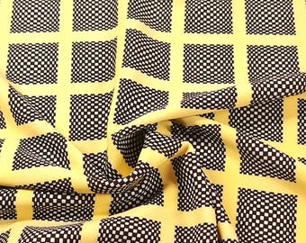 SWIM Fabric: Neon Yellow Grid Swim Fabric, Trippy Checkered Vibes in Black! Fun Grid Design, Spandex, Swimsuit Fabric. Sold by the 1/2 yard.