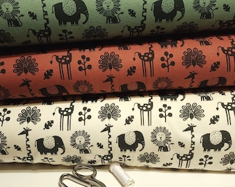 Jungle Animal Rib Knit Cotton Blend Fabric for Apparel, Sold by the 1/2 yard.