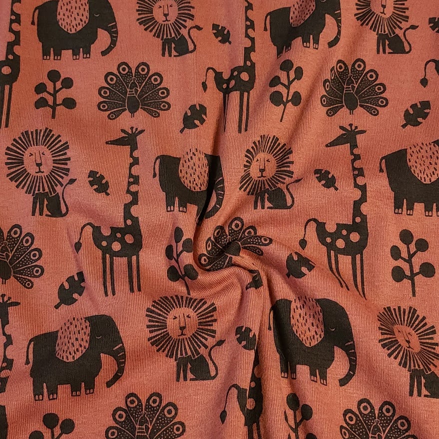 Jungle Animal Rib Knit Cotton Blend Fabric for Apparel, Sold by the 1/2 ...