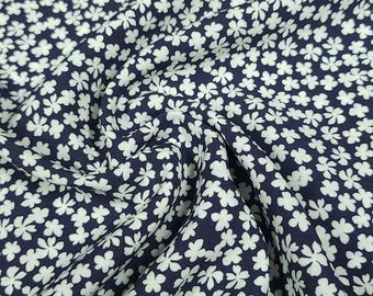 Rayon Challis Fabric, Navy White Ditsy Floral for Apparel, Sold by the 1/2 Yard