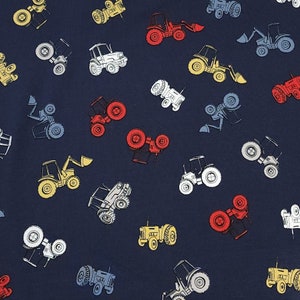 Farm Tractor Cotton Spandex Knit Fabric - European Quality - 4 Way Stretch - Perfect for Apparel -Sold by the 1/2 yard