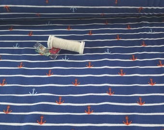 Anchor Stripe Knit Organic Cotton Spandex Jersey, European Sourced, Sold by 1/2 Yard