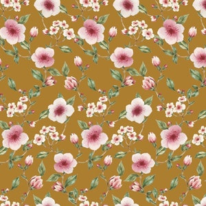 Pretty Floral Organic French Terry Fabric, Sourced from Europe Knit: Nice Quality Soft Fabric, 4-way stretch. Sold by the 1/2 yard.