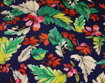 Colorful Floral Print on Rayon Spandex, Tropical Lightweight Fabric, Soft and Flowy, 4-Way Stretch, Sold by the 1/2 yard.