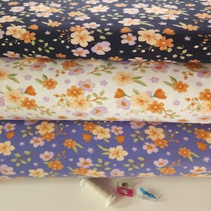 Sweet Floral Bossom Organic Jersey Knit Cotton Spandex Fabric, European Sourced, 4-way Stretch. Sold by the 1/2 yard