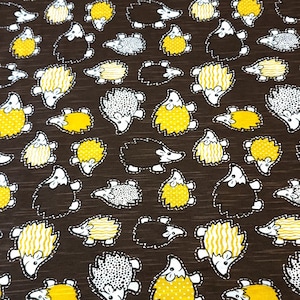 Cotton T-Shirt Jersey Knit Fabric, Fun Hedgehog Print Fabric. Cute Fabric, Lightweight 2-way stretch Fabric. Sold by the 1/2 yard