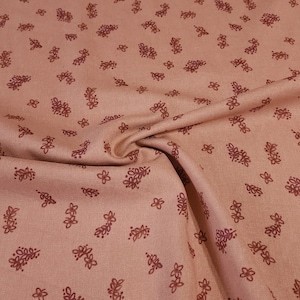 Linen Rayon Blend Fabric, Pretty Dainty Floral on Blue or Dusty Peach. Nice Breathable Fabric. No Stretch Woven, Sold by the 1/2 yard