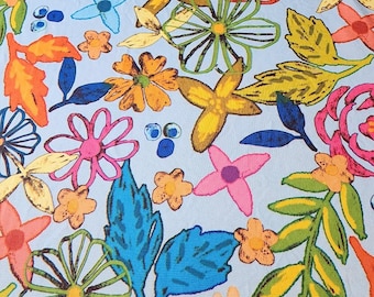 Tissu tricoté poly spandex floral coloré, vendu par 1/2 mètre