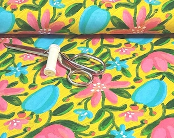 Sunshine Bloom Cotton Spandex Jersey, Sourced from Europe, Sold by the 1/2 Yard