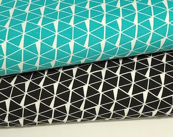 Geometric Triangle Cotton Spandex Jersey Knit Fabric, Black or Teal Color, European Sourced, 4 Way Stretch - Sold by the 1/2 yard
