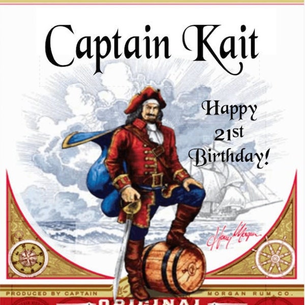 DIGITALE Gepersonaliseerde Captain Morgan Spiced Rum Bottle Label - Geschikt voor flessen van 700 ml / 1 liter - Elke naam, kort bericht, datum