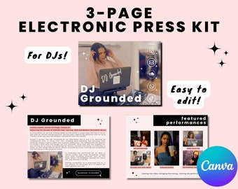 3 Page DJ Electronic Press Kit, EPK for DJs, Musicians, Artist Media Kit, Singer Press Kit Canva Template