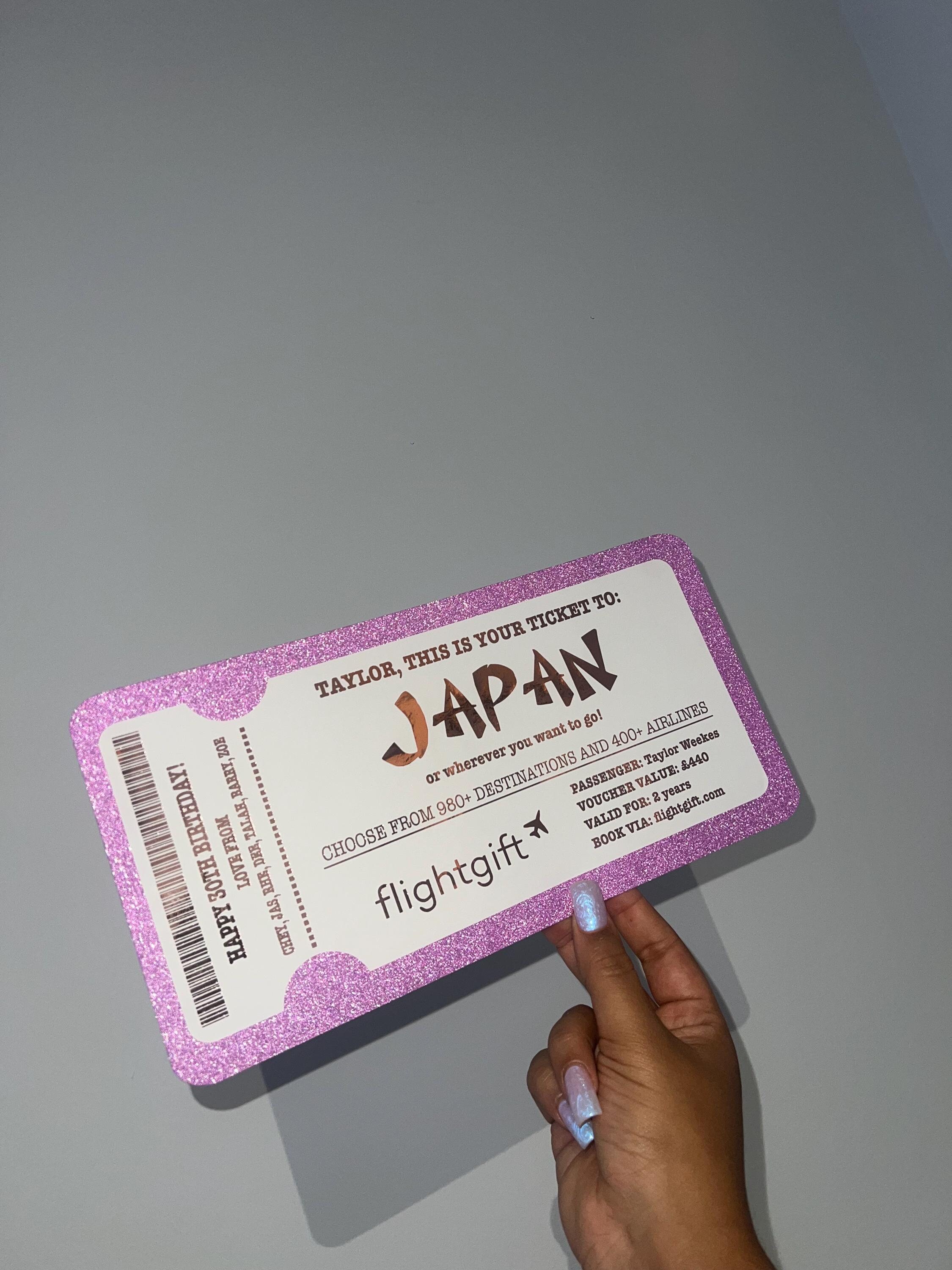 Personalised LARGE Flight Gift Voucher Ticket For Holidays, Travelling, Surprise Gift, Shiny Foil Colours, Custom Voucher Gift