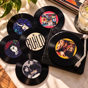 Personalised Vinyl Record Coasters | Custom Music Coasters | Unique Home Bar Gift | Handmade Drink Coasters