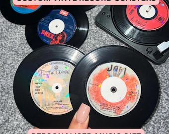 Posavasos personalizados estilo disco de vinilo / Regalo personalizado de canción o álbum / Decoración del hogar para amantes de la música / Regalo musical holográfico