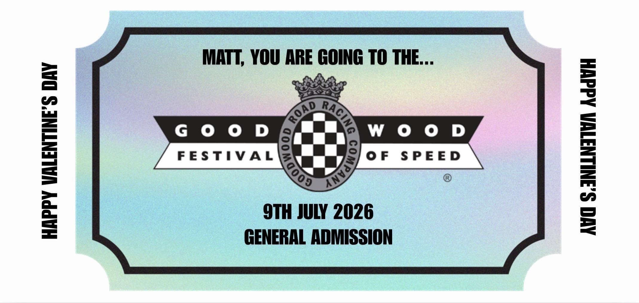 Goodwood Festival of Speed Ticket Voucher | Personalised