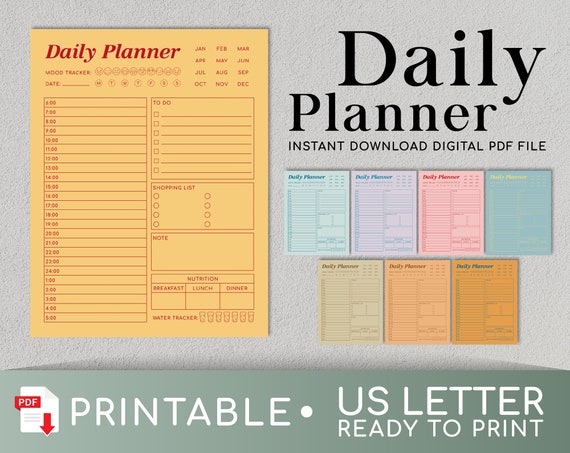 Day Planner Printable-print at Home Daily Planner-1 Hour | Etsy