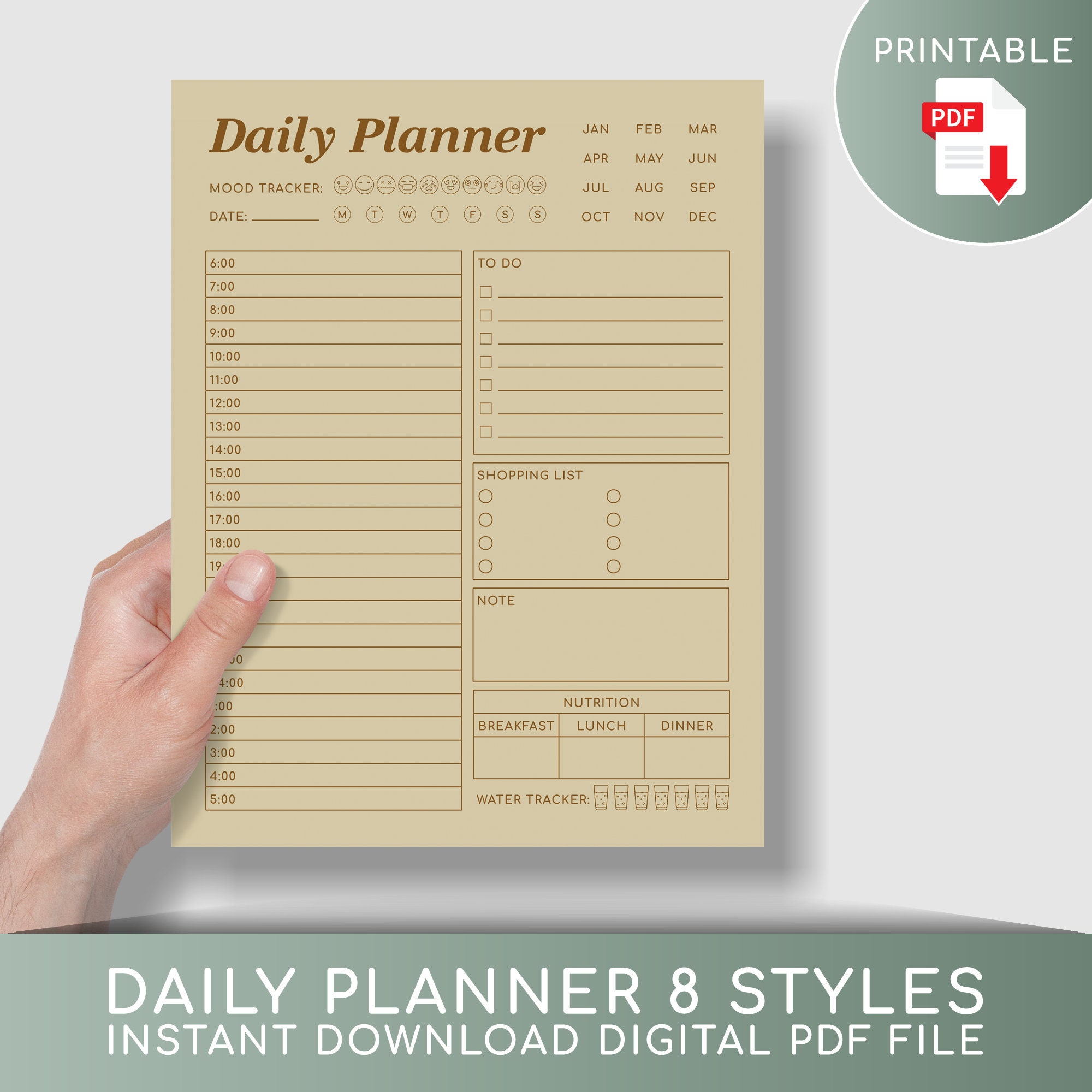 Day Planner Printable-print at Home Daily Planner-1 Hour | Etsy