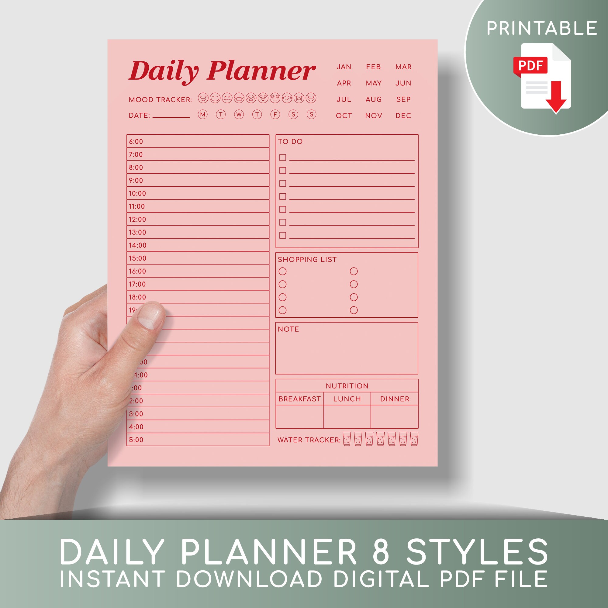 Day Planner Printableprint at Home Daily Planner1 Hour Etsy