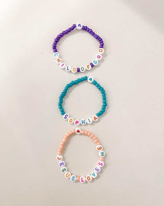 Set of 3 Colorful Kids Letter Beaded Name Christian Bracelets