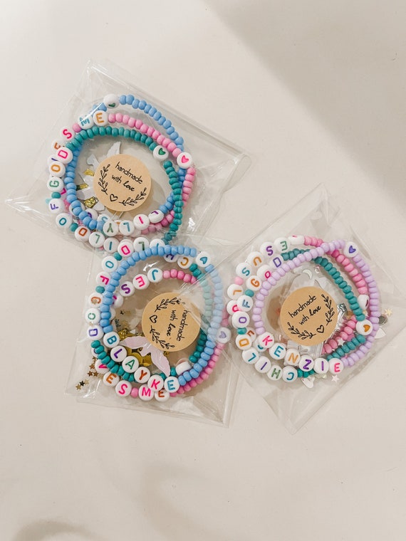 Set of 3 Colorful Kids Letter Beaded Name Christian Bracelets