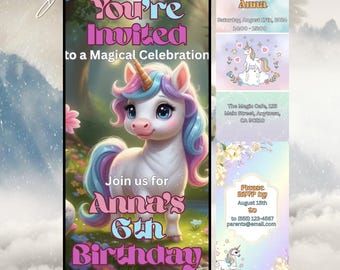 Animated Unicorn Birthday Invitation Video: Editable Canva Template (Digital Download), Party Invite
