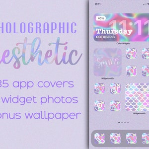 Holographic Aesthetic Icons, iOS 14 App Icons, Mermaid Vibes, SVG icon pack, Mermaid Aesthetic, Social Media Icons, Irridescent