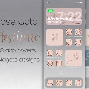 Rose Gold Aesthetic, iOS 14 App Icons and Widgets, Phone Customization, Rose Gold Icons, Social Media Icons
