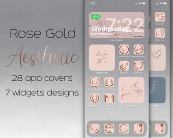 Estetyka Rose Gold, ikony aplikacji i widżety iOS 14, personalizacja telefonu, ikony Rose Gold, ikony mediów społecznościowych