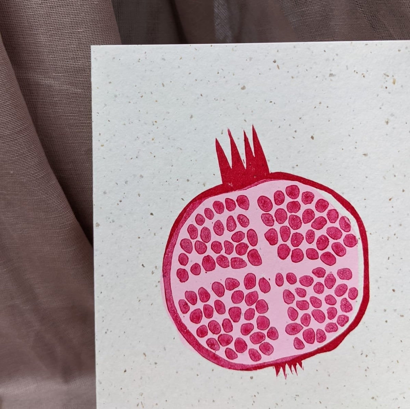 Pomegranate Handprinted Card / Fruit / Pom Pom | Etsy