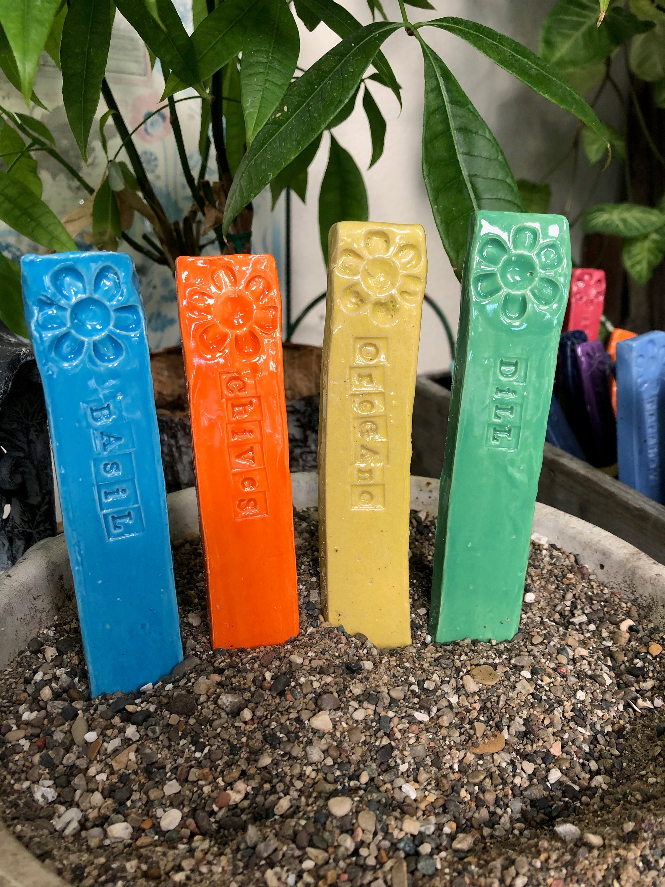 Set Of Clay Herb Markers Garden Gifts Under 50 Plant Tags Ceramic Garden Labels Gift For Her Housewarming Colorful Plant Labels