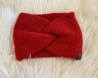 SHOP CLOSING:  Child size knit twist red ear warmer, child red headband ear warmer accessory age 5-10 years child red sparkle ear warmer