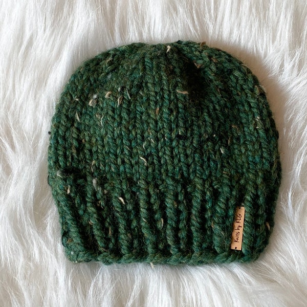 Toddler Handmade Classic Knit Beanie, Toddler Hat, Green Beanie, Toddler Hat, Boy beanie, Warm Toddler Hat, Fits 12-24 mo., Optional pom