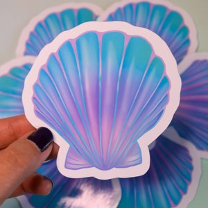 Pastel Seashell Sticker, Beautiful Purple, Pink & turquoise Clam Shell Sticker