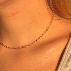 Heart Chain Choker, 24k Gold Plated Heart Chain Choker, Basic Heart Choker, Dainty Jewelry, Hypoallergenic Jewelry, Nickel and Lead Free