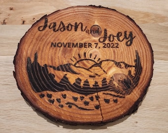 Mountain Wood Slice Sign