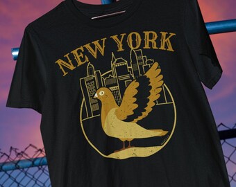 New York T-shirt, New York City Pigeon T-Shirt, New York Skyline Retro Unisex Premium Shirt