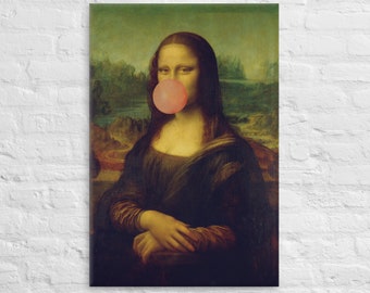 Mona Lisa Blowing Bubblegum, Rebel Girl Art, Funny Mona Lisa Canvas