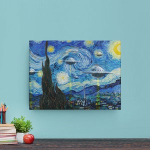 Funny Starry Night UFO Canvas