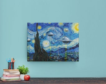 Funny Starry Night UFO Canvas